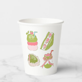 かわいい抹茶とイチゴのデザートドリンク 紙コップ