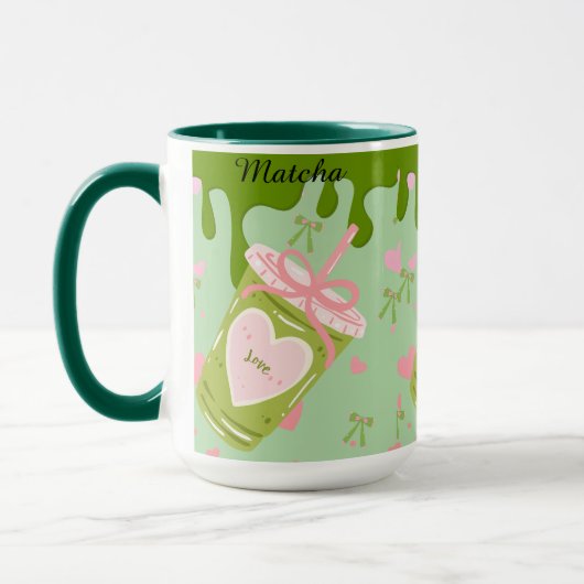 かわいい抹茶アイスコーヒー アート - ラブティー マグカップ (左)