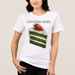 かわいい抹茶ケーキスライスいちごデザートTシャツ トライブレンドTシャツ