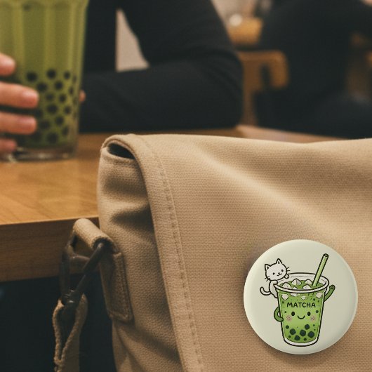 かわいい抹茶タピオカティーと猫のかわいいアイスドリンク 缶バッジ