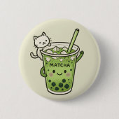 かわいい抹茶タピオカティーと猫のかわいいアイスドリンク 缶バッジ (正面)