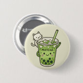 かわいい抹茶タピオカティーと猫のかわいいアイスドリンク 缶バッジ (正面&裏面)