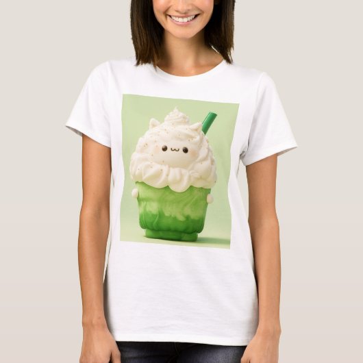かわいい抹茶ドリンク幸せ Tシャツ (正面)