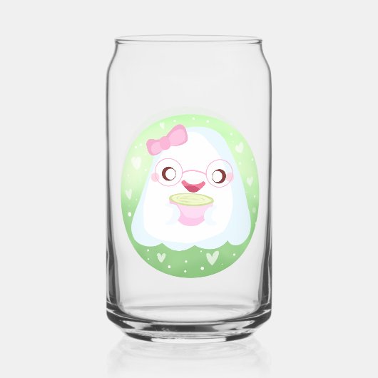 かわいい抹茶ラテ幽霊 ガラス缶 (正面)