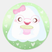 かわいい抹茶ラテ幽霊 ラウンドシール (正面)