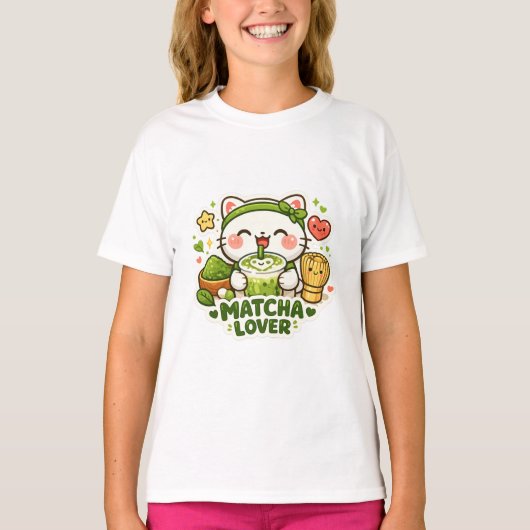 かわいい抹茶好きの猫 Tシャツ (正面)