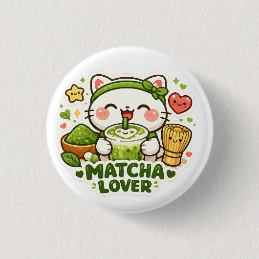 かわいい抹茶愛猫 缶バッジ (正面)