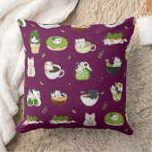 かわいい抹茶猫のシームレスパターン クッション (ブランケット)
