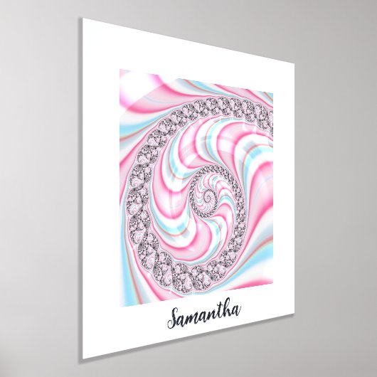かわいい抽象的なピンクと青のフラクタルパーソナライズド 箔ポスター (レイダウン)