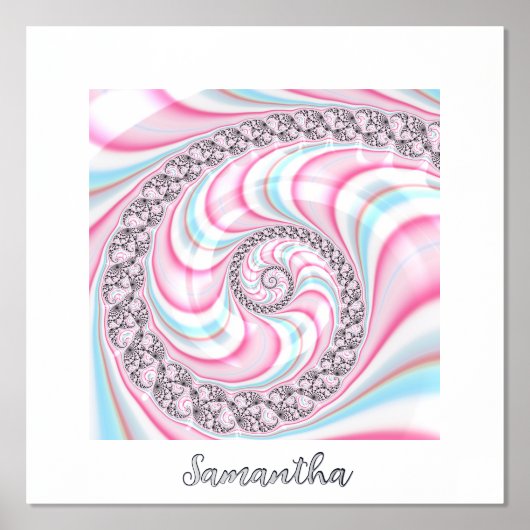 かわいい抽象的なピンクと青のフラクタルパーソナライズド 箔ポスター (正面)