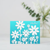 かわいい抽象的な白いデイジーのポストカード ポストカード (スタンド正面)