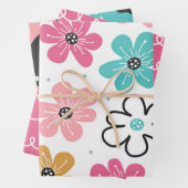 かわいい抽象的な落書き花の縞模様 ラッピングペーパーシート (インサイチュ)