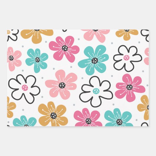 かわいい抽象的な落書き花の縞模様 ラッピングペーパーシート (正面)
