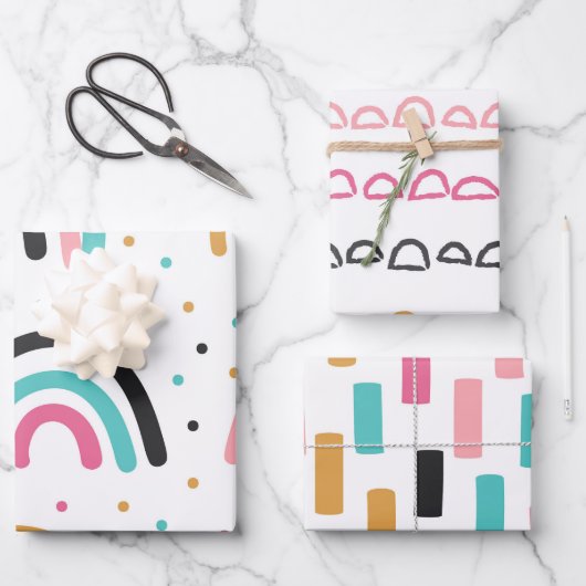 かわいい抽象的な落書き虹のストローク ラッピングペーパーシート (正面)