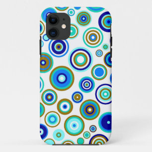 かわいい抽象芸術の円パターン 青いライムの水 iPhone 11 ケース