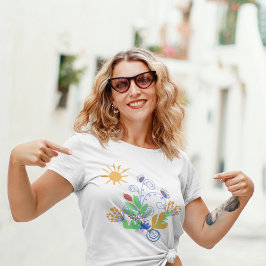 かわいい抽象芸術の花と太陽 Tシャツ