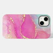 かわいい抽象芸術アルコールインク、ピンクターコイズ、金ゴールド Case-Mate iPhoneケース (裏面 (横))