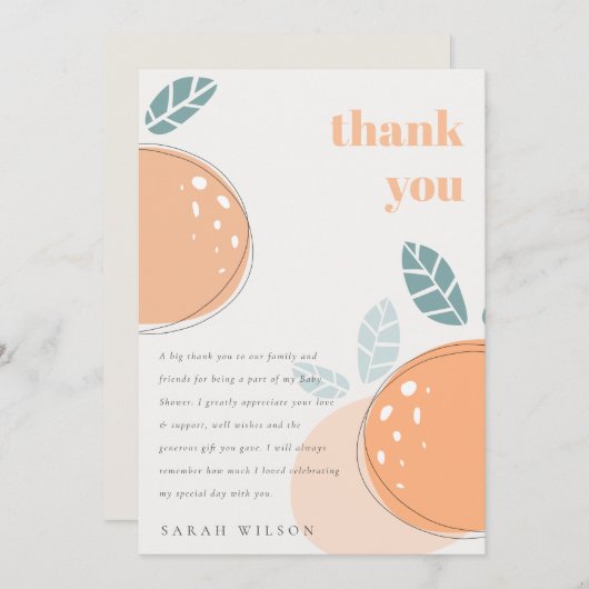 かわいい抽象芸術オレンジのフルーティはっきりしたベビーシャワー サンキューカード (正面/裏面)