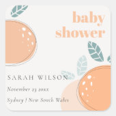 かわいい抽象芸術オレンジのフルーティはっきりしたベビーシャワー スクエアシール (正面)