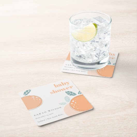 かわいい抽象芸術オレンジのフルーティはっきりしたベビーシャワー スクエアペーパーコースター (インサイチュ)