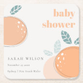 かわいい抽象芸術オレンジのフルーティはっきりしたベビーシャワー スクエアペーパーコースター (正面)