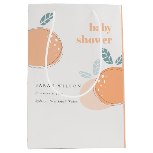 かわいい抽象芸術オレンジのフルーティはっきりしたベビーシャワー ミディアムペーパーバッグ (正面)