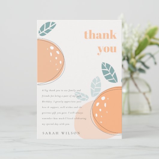 かわいい抽象芸術オレンジフルーティはっきりした任意の年齢誕生日 サンキューカード (スタンド正面)