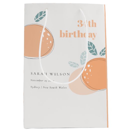 かわいい抽象芸術オレンジフルーティはっきりした任意の年齢誕生日 ミディアムペーパーバッグ (正面)