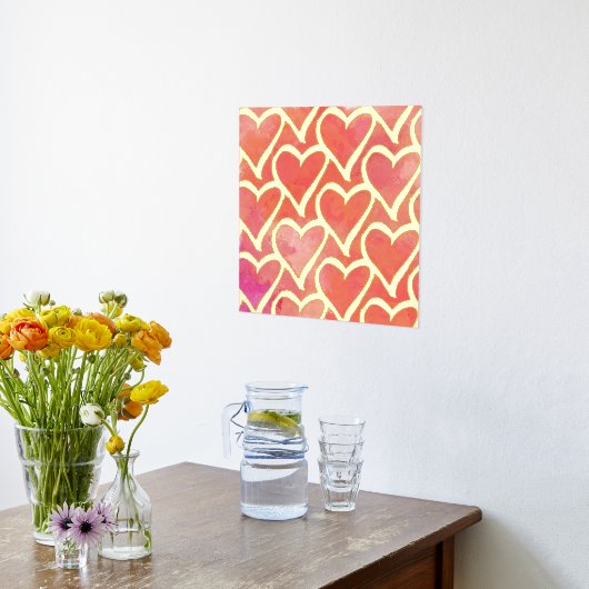 かわいい抽象芸術ハートピンク 箔ポスター (レイダウン (キッチン))