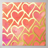 かわいい抽象芸術ハートピンク 箔ポスター (正面)