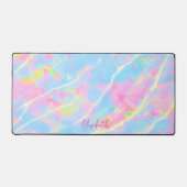 かわいい抽象芸術パステルライトピンク&ブルーマーブルネーム デスクマット (正面)