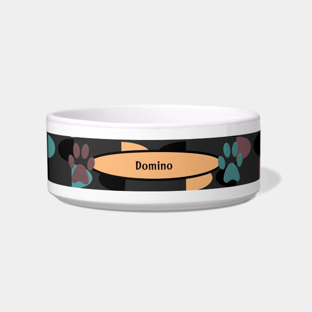 かわいい抽象芸術パターン（の模様が）あるペットボウル（前足あり） ボウル (正面)