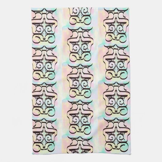 かわいい抽象芸術ピンク色のパターン キッチンタオル (縦)