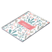 かわいい抽象芸術ピンク青抽象芸術花モノグラム ノートブック (左側)