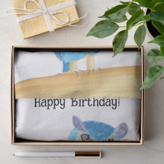 かわいい抽象芸術フクロウハッピーバースデーティッシュペーパー 薄葉紙 (ギフト)