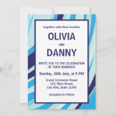 かわいい抽象芸術ブルーストライプビーチ結婚式 招待状 (正面)