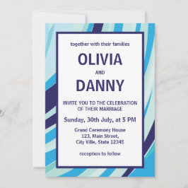 かわいい抽象芸術ブルーストライプビーチ結婚式 招待状