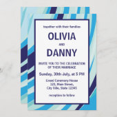 かわいい抽象芸術ブルーストライプビーチ結婚式 招待状 (正面/裏面)