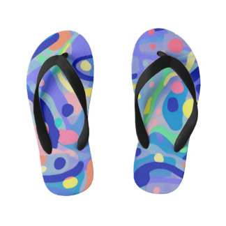 かわいい抽象芸術ブルーパステルネオン繰り返しパターン キッズビーチサンダル