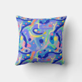 かわいい抽象芸術ブルーパステルネオン繰り返しパターン クッション (裏面)