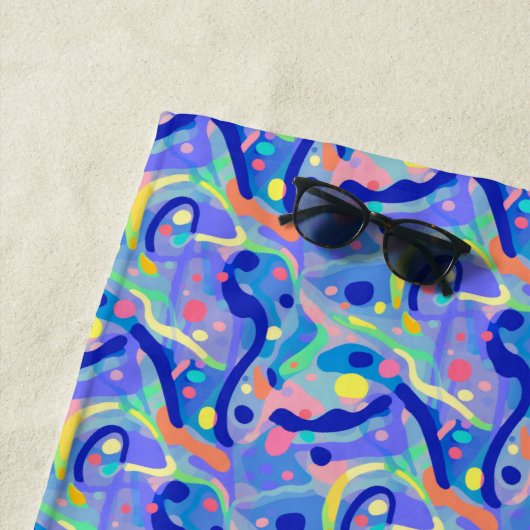 かわいい抽象芸術ブルーパステルネオン繰り返しパターン ビーチタオル (インサイチュ)