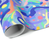 かわいい抽象芸術ブルーパステルネオン繰り返しパターン ラッピングペーパー (ロールコーナー)
