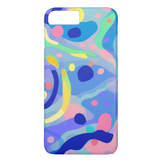 かわいい抽象芸術ブルーパステルネオン繰り返しパターン iPhone 8 PLUS/7 PLUSケース