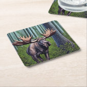 かわいい抽象芸術リトルムース スクエアペーパーコースター (アングル)