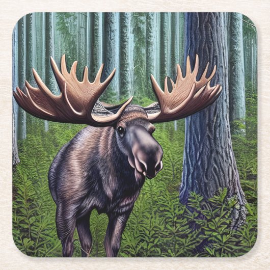 かわいい抽象芸術リトルムース スクエアペーパーコースター (正面)