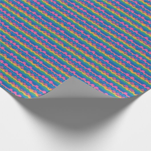 かわいい抽象芸術レトロネオンドットストライプパターン ラッピングペーパー (角)