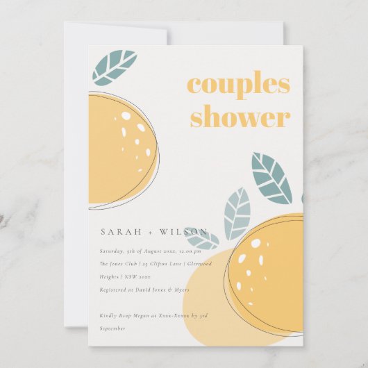 かわいい抽象芸術レモンのフルーティはっきりしたーカップルのシャワー 招待状 (正面)
