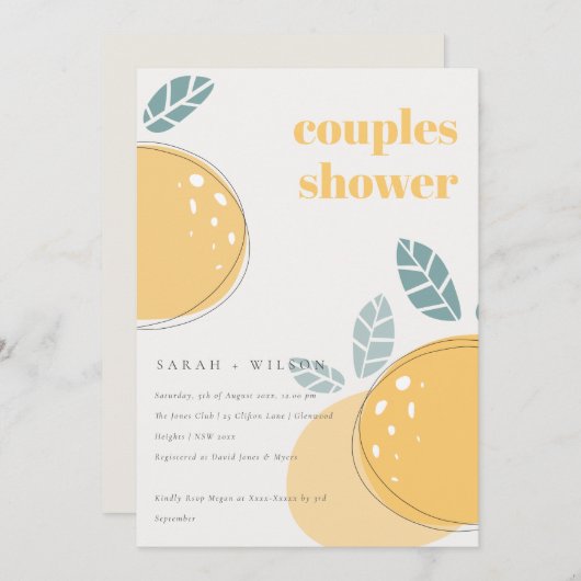 かわいい抽象芸術レモンのフルーティはっきりしたーカップルのシャワー 招待状 (正面/裏面)