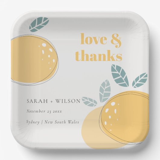 かわいい抽象芸術レモンフルーティはっきりしたズ結婚のフルーティ感謝していズ ペーパープレート (正面)