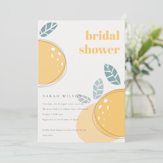 かわいい抽象芸術レモンフルーティはっきりしたブライダルシャワー 招待状 (スタンド正面)